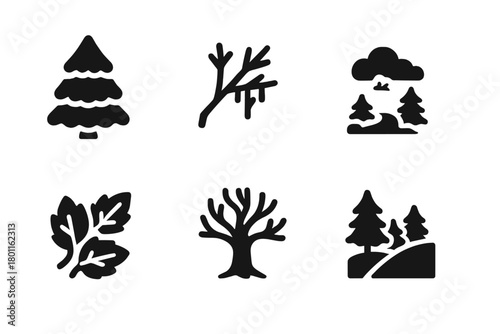 Frozen Forest Icons. Frozen Forest. Filled icon set of Frozen Forest: snow-covered tree, frosty branch, icy