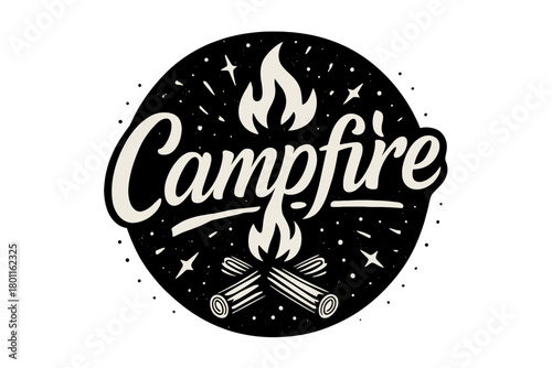 Campfire Lettering Art. campfire. modern hand lettering, smooth curves, balanced composition, clear readable