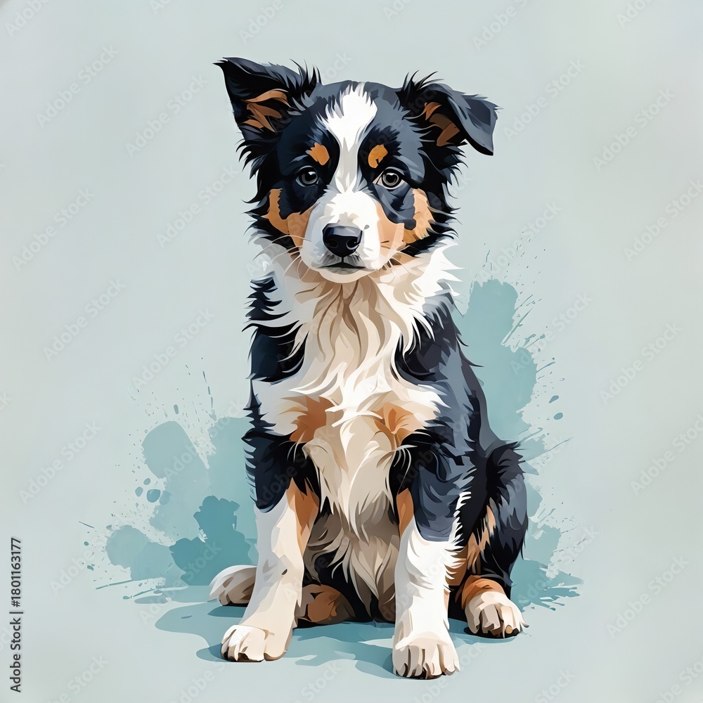 Fototapeta premium ボーダーコリーの子犬が正面でおすわり