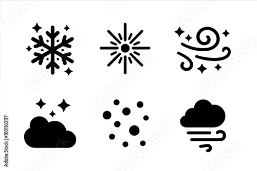 Magical Snow Icon Set. Magical Snow. Filled icon set of Magical Snow: glitter flake, light burst, cold spark,