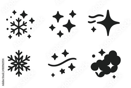 Snow Glow Icons. Snow Glow. Filled icon set of Snow Glow: snow sparkle, star dust, frost mist, ice glint,