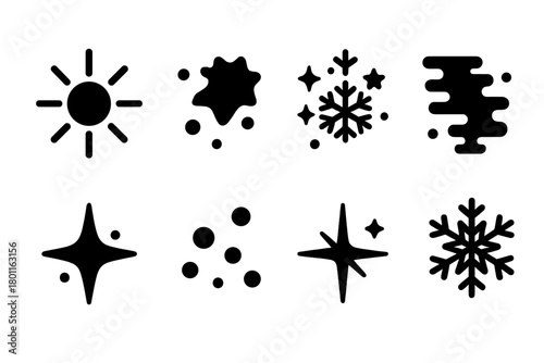 Winter Icon Set. Winter Radiance. Filled icon set of Winter Radiance: glow burst, frost glitter, snow sparkle,