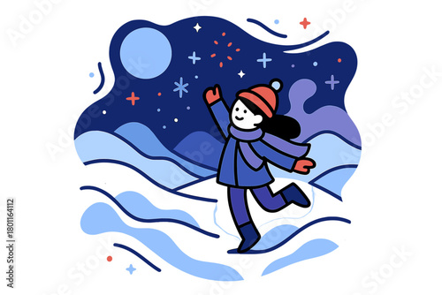 Silent Moonlit Wonderland. Silent wonderland night. A moon shines over drifting snow, soft curved shapes