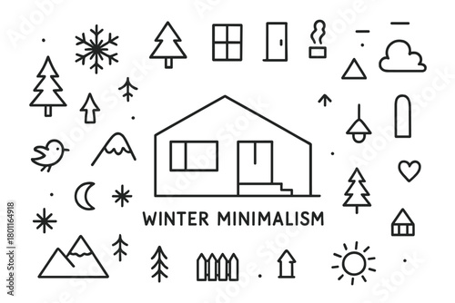 Winter Minimalism Doodle. Winter Minimalism. Hand-drawn doodle illustration of pure architectural winter