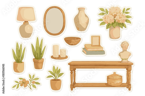 Watercolor Entryway Decor. Welcoming Decor. Realistic hand-painted watercolor style sticker sheet of welcoming