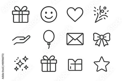 Surprise Gift Icons. Finding a small surprise gift from a friend or family member. Line outline icon set of