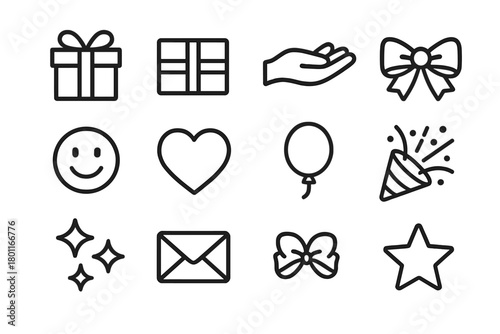 Surprise Icons Collection. Surprise moment icons. Line outline icon set of surprise moment icons: gift box,
