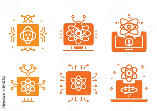 Set of Abstract Digital Science Icons with Computer Science Elements