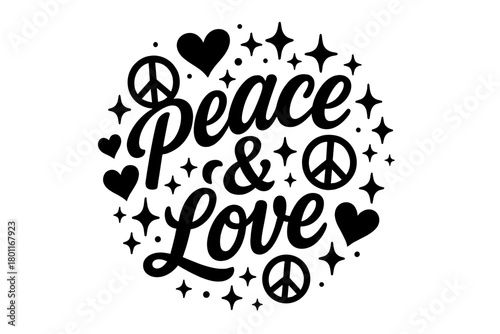 Peace, Love, Harmony. “Peace and Love”. modern hand lettering, smooth curves, balanced composition, clear