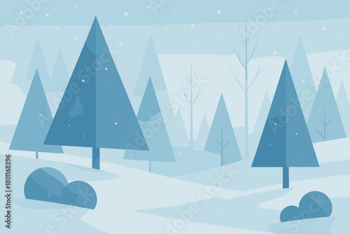 Minimalist Winter Landscape. Create an atmospheric winter illustration in a minimalist style, using simple