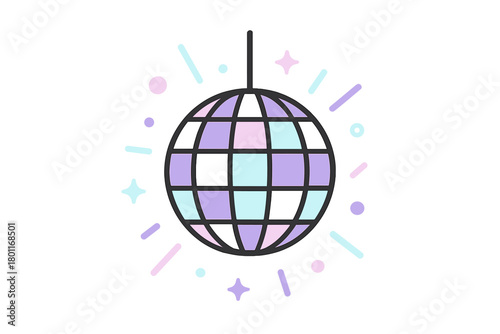 Colorful Disco Ball. Disco Ball. Flat minimalist vector illustration of a Disco Ball. A spherical grid made of