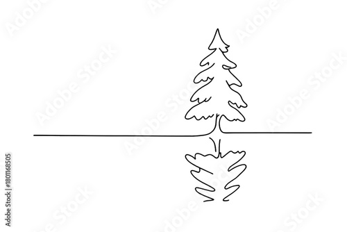 Arctic Lake Serenity. Arctic lake stillness. Minimalistic one-line drawing frozen expanse reflecting a lone