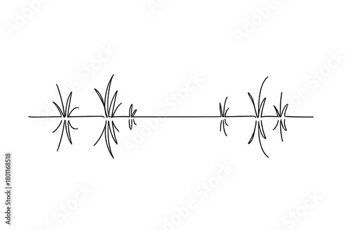 One-Line Frozen Reflection. Calm ice mirror. Minimalistic one-line drawing smooth frozen lake reflecting