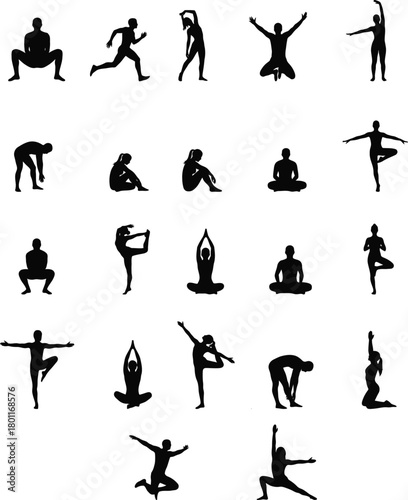 Yoga & Fitness Silhouette Icon Set
