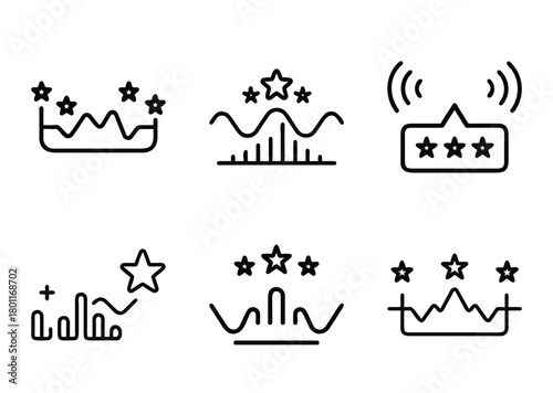 Set of various rating star diagrams with graph elements in simple style