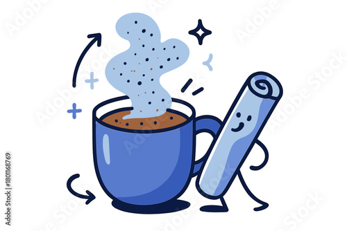 Cinnamon Cocoa Delight. Cocoa with cinnamon dust. A mug sends up a steam plume sprinkled with floating
