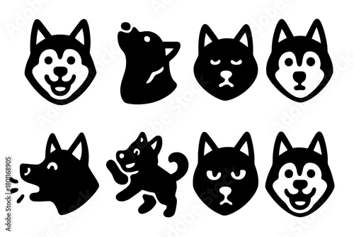 Husky Expression Icons. Dog expressions. Filled icon set of Dog expressions: happy husky, howling husky,