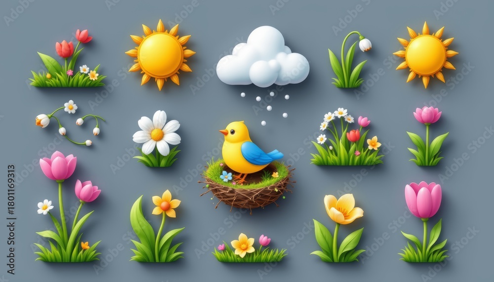 Obraz premium Sunny flower meadow bird cloud spring nature joy cheerful sun flower meadow bird cloud spring nature joy cheerful