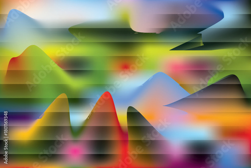 Colorful and unique abstract landscape shows blending gradients with horizontal bands throughout the image