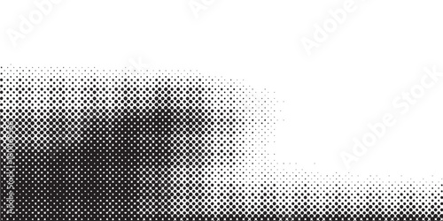 Halftone faded gradient texture. Grunge halftone grit background. White and black sand noise wallpaper. Retro pixilated vector backdrop