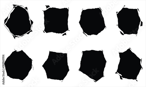 Abstract Black Shapes with Rough Edges on White Background