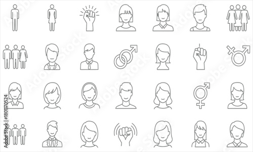Collection of diverse gender symbols and people icons for representation and equality in design