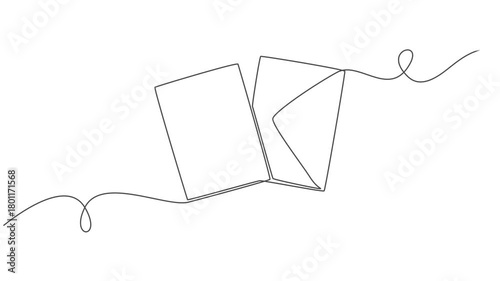 Animated self drawing of continuous line draw Red envelope with blank card. Full length one line animation. 4K, Envelope with a letter. Document, email, message,  Decoration of greeting cards, posters