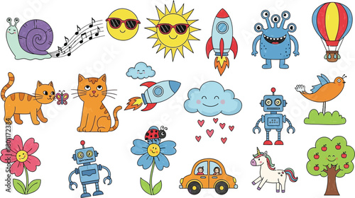 Hand-Drawn Cute Doodle Illustration Set