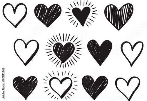 Black white hand drawn hearts love drawing sketch
