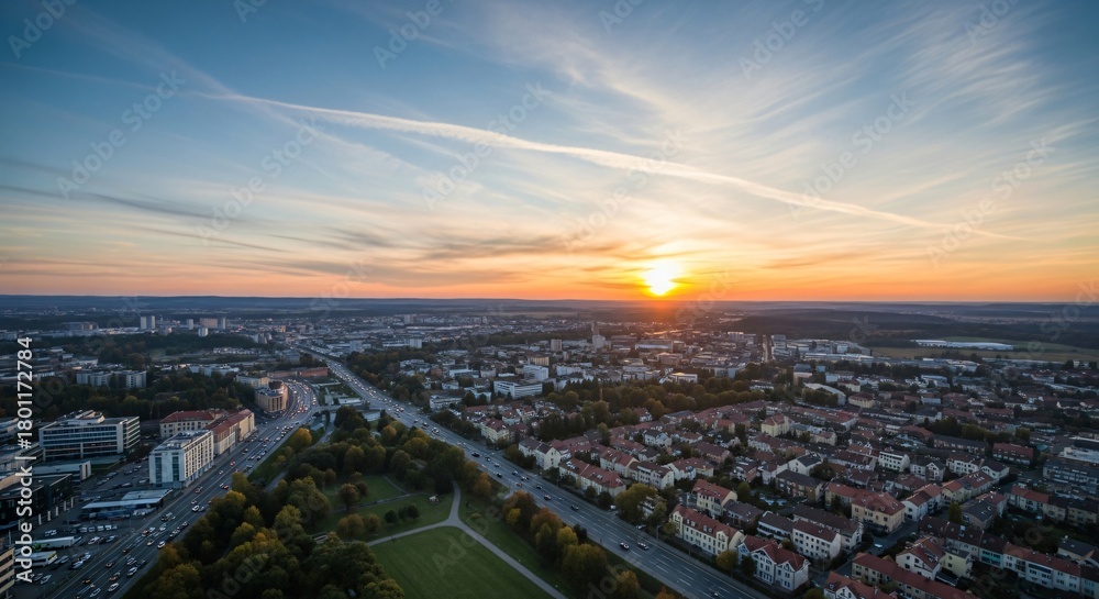 Fototapeta premium the sun is setting over the city