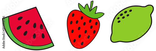 Watermelon strawberry lime fruit vector