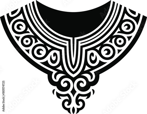 Ethnic tribal decorative collar design black and white vector