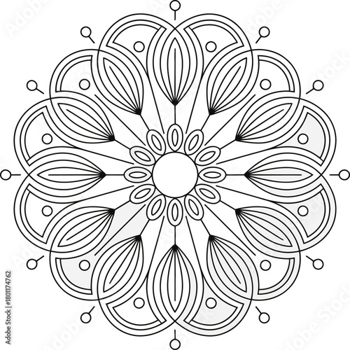 Intricate monochrome floral mandala pattern for coloring page
