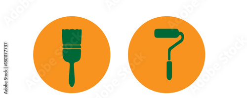 brush and roller green icons on white,