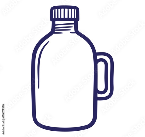 Simple hand drawn illustration of a water bottle with a handle for beverages or liquids