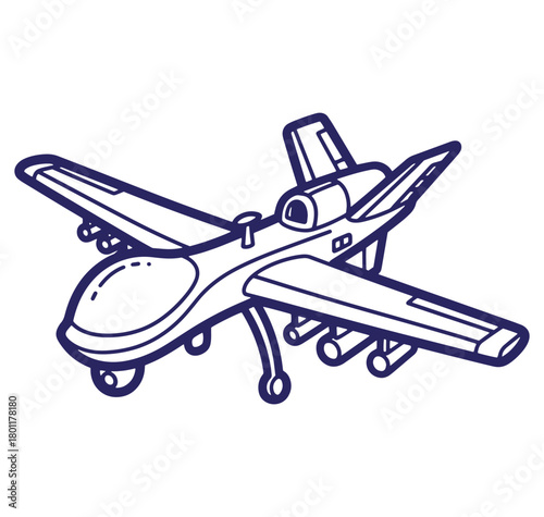 Simple outline illustration of a drone aircraft with detailed wing structure and landing gear
