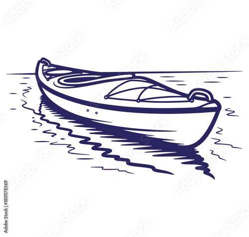 Vector illustration of a kayak floating on calm water with minimal artistic linework style