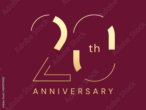 20th Anniversary luxury gold celebration with minimalist elegant numbers lines style logo typography vector design concept. Twenty Years anniversary gold template for celebration event, business, card