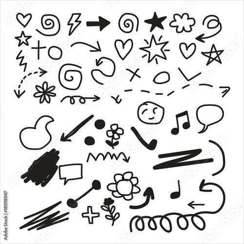 Hand-Drawn Doodle Elements Set – Arrows, Hearts, Stars, Scribbles & Decorative Sketch Icons