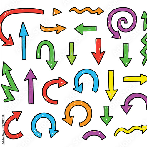 Colorful Hand-Drawn Arrow Doodle Set - vector set of arrows