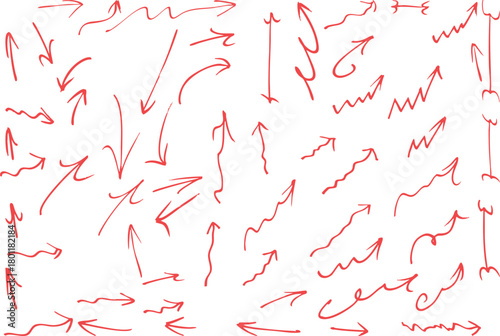 A dynamic collection of red arrows pointing in various directions, symbolizing movement and direction. These arrow illustrations are perfect for conveying concepts such as progress, growth.