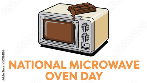 National Microwave Oven Day Retro Microwave with Melting Chocolate Illustration