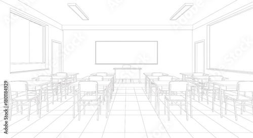 Classroom Interior Design - A Detailed Architectural Blueprint.