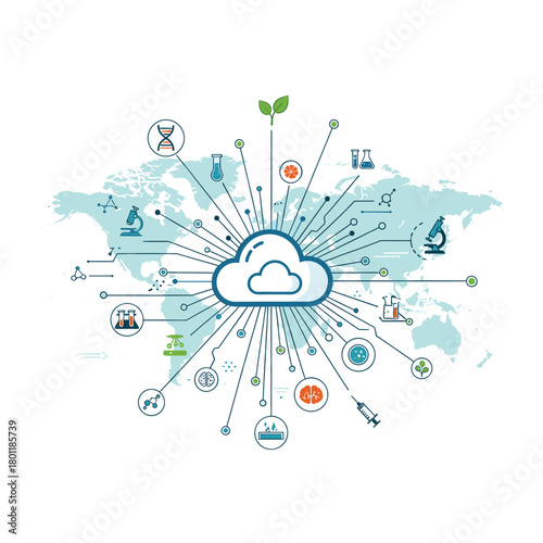 Global scientific research and data sharing network connecting researchers worldwide, isolated on promoting collaboration and innovation in science