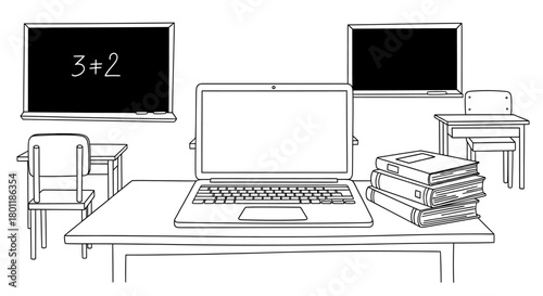Classroom Scene with Laptop and Books - An Educational Illustration.