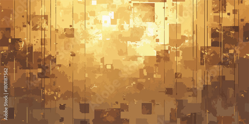Vecteur abstrait de formes géométriques carrées et rectangulaires dans des tons dorés et chauds.