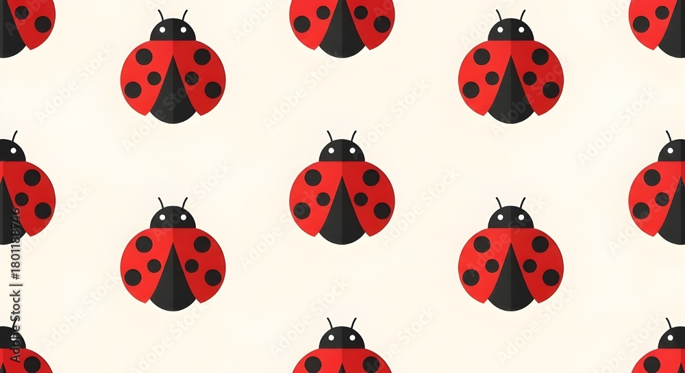 Fototapeta premium Red Ladybug Seamless Vector Pattern Background
