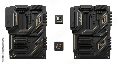 Set of futuristic control panel elements detailed vector illustration for sci-fi game design isolated on white background