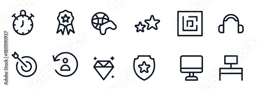 Essential Gaming Icon Set Vector Illustration. Packed with Popular Symbols for Video Games, Joysticks, and Gamer Gear
