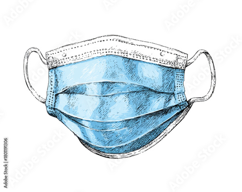 Hand drawn blue surgical mask illustration symbolizing pandemic protection